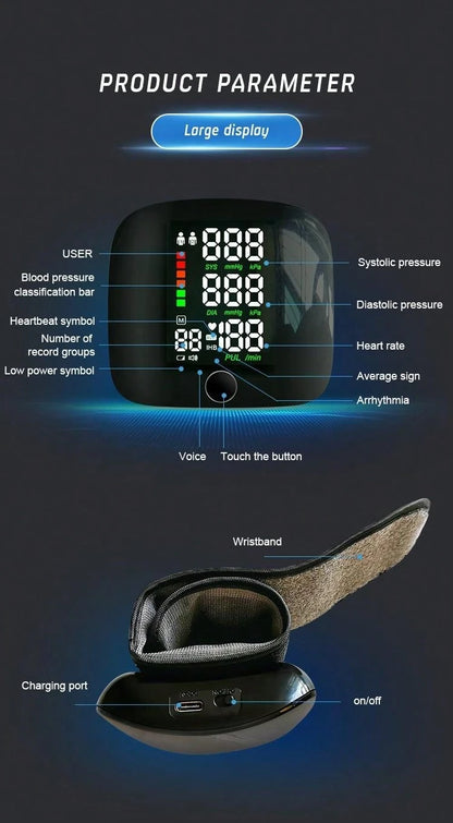 🎯Special Deal: 50% OFF🎯 Rechargeable LED Wrist Blood Pressure Monitor - Voice Broadcast